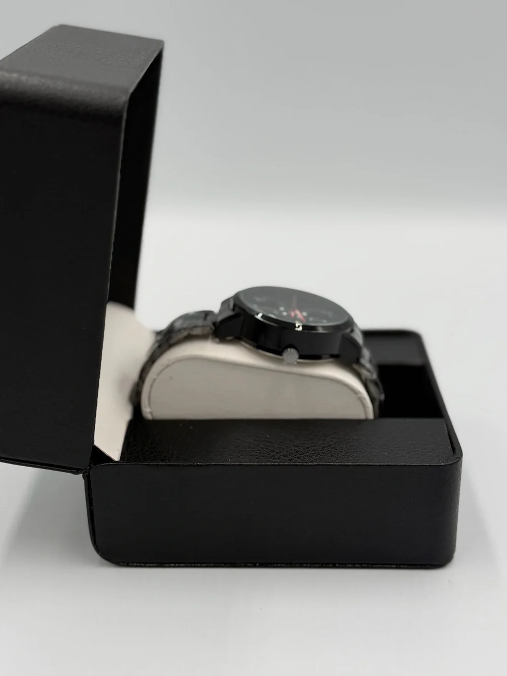 Black Men's Spinning Mechanical-Style Watch with Red Accents